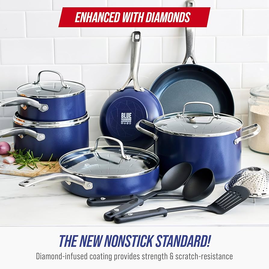 Blue Diamond 14 Piece Nonstick Cookware Set, Diamond Ceramic